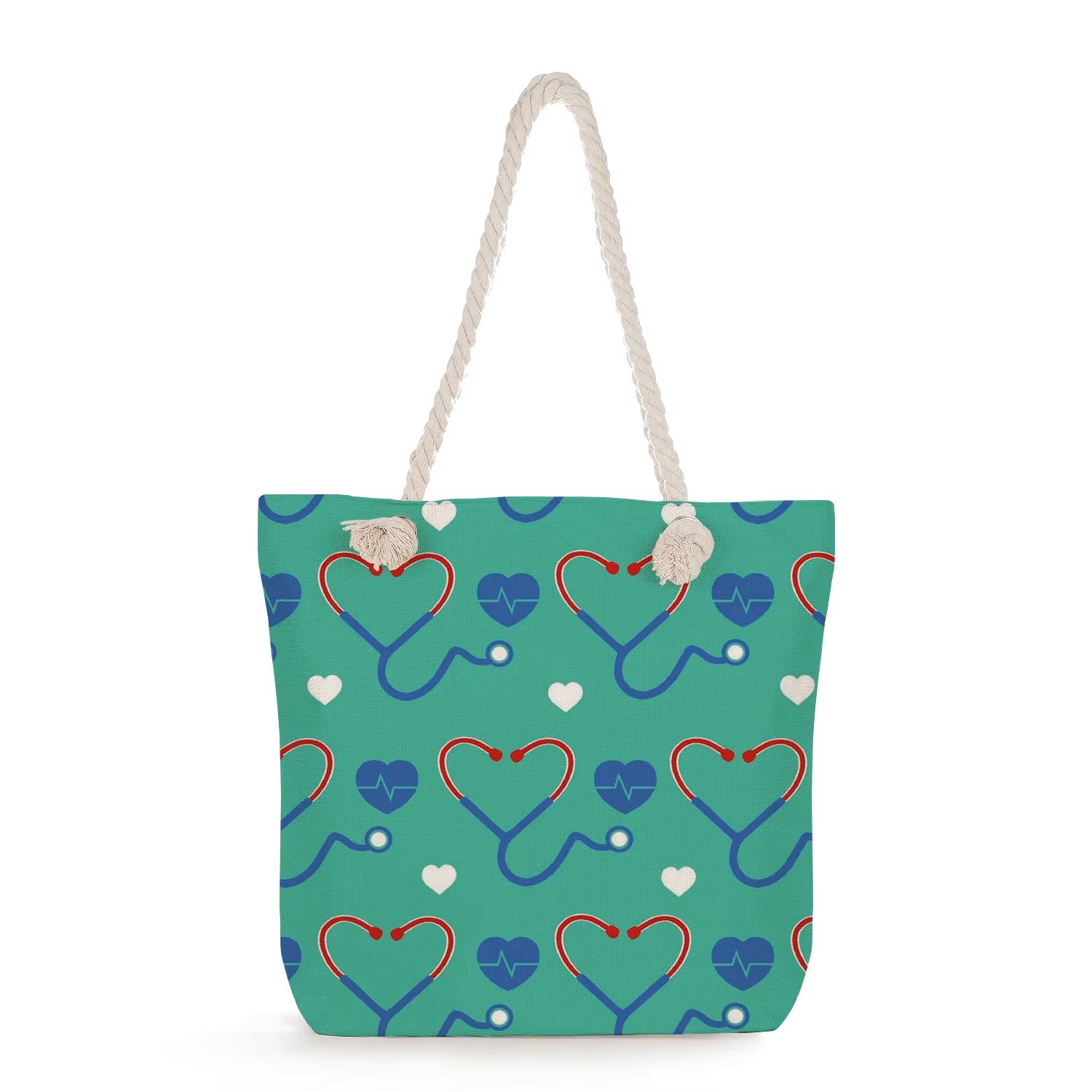 Nurse Life cartoon print tote bag made from durable polyester for nurses and healthcare professionals.