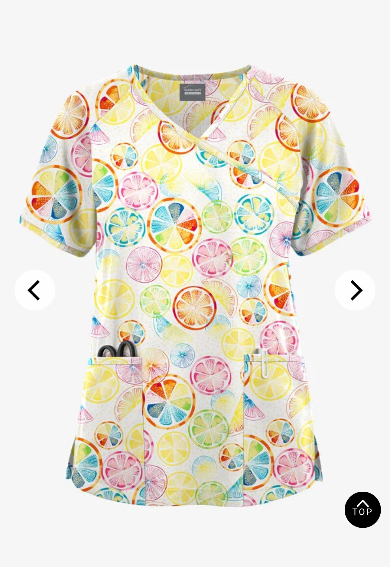 Citrus Fruit Print Scrub Top | Bright & Fun Nursing Uniform for Nurses & Caregivers