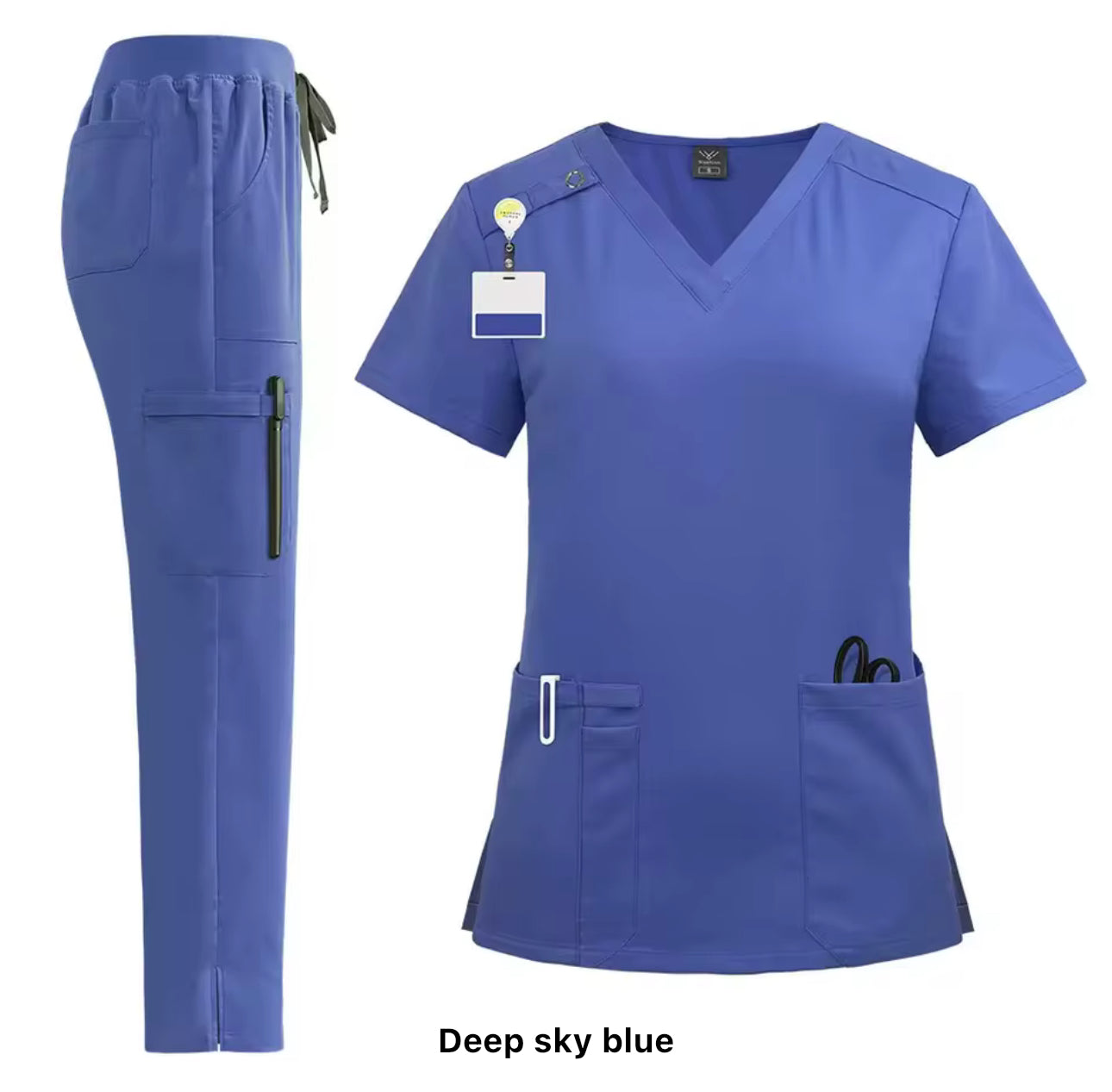 Deep Sky Blue 2-Piece Nurse Scrub Set | Durable Medical Uniform for Healthcare Workers