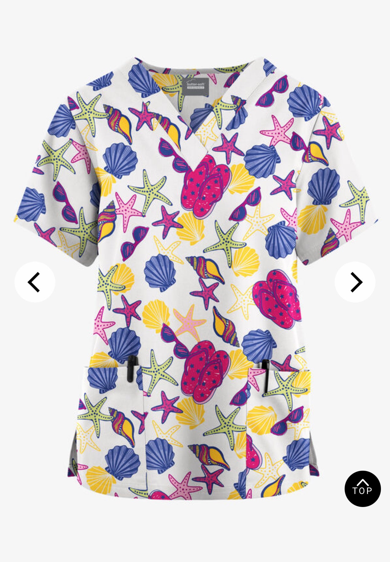 Starfish & Seashell Print Scrub Top | Colorful Nursing Uniform for Nurses & Caregivers